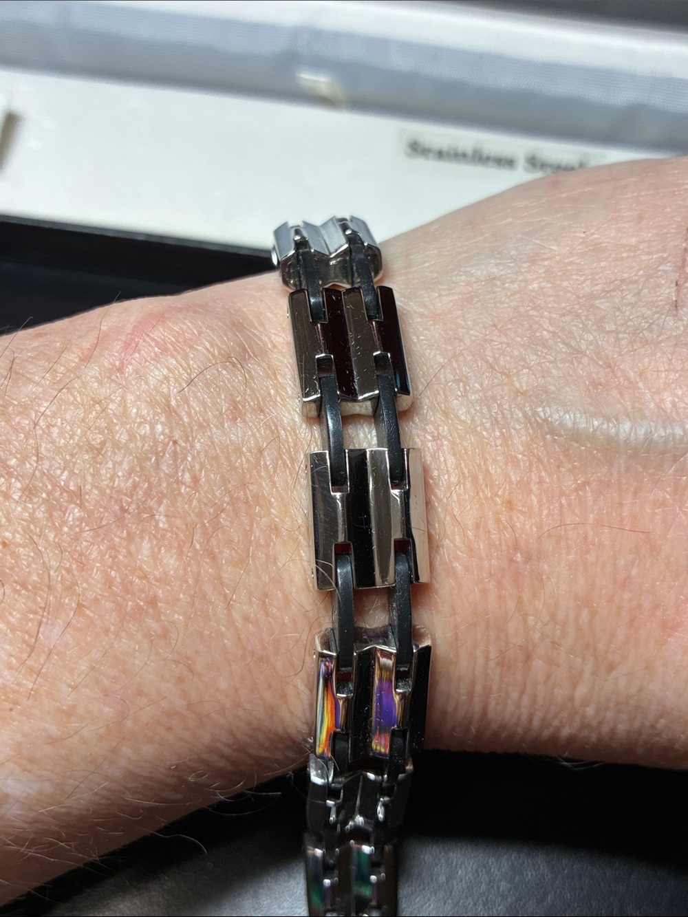Stainless Steel and black Men's Link vintage Bracelet - Picture 2 of 16